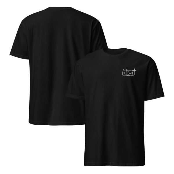 Christian t shirts for man with an embroidery white text be the light tee, Unisex T-Shirt - Image 3