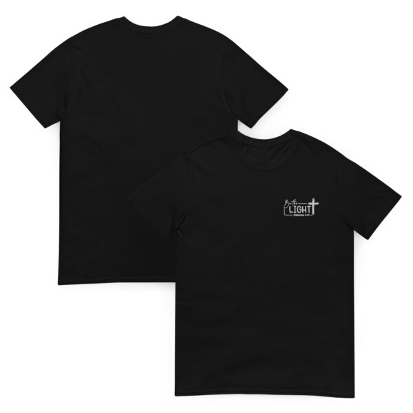 Christian t shirts for man with an embroidery white text be the light tee, Unisex T-Shirt - Image 4
