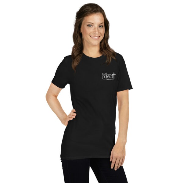 Christian t shirts for man with an embroidery white text be the light tee, Unisex T-Shirt - Image 5