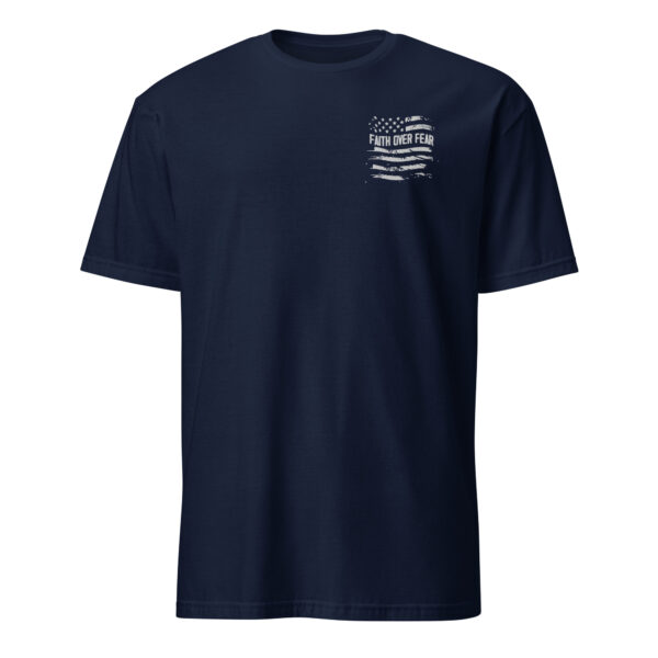 Christian t shirt for man gift embroidered text  faith over fear, Short-Sleeve Unisex T-Shirt - Image 3