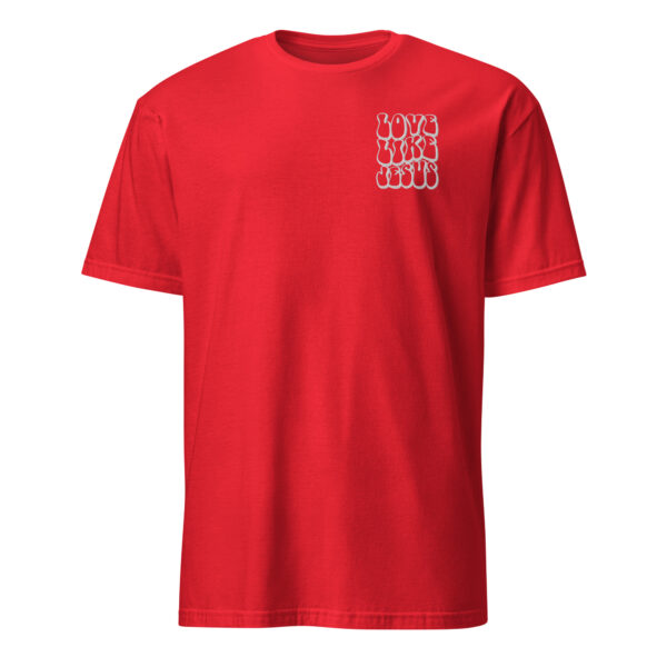 Religious t shirt gift for man with an embroidery text white color, love like Jesus, Unisex T-Shirt - Image 7