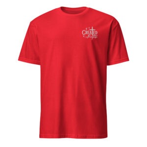 Christian t shirt gift for man with an embroidery text white color created with a purpose, Unisex T-Shirt