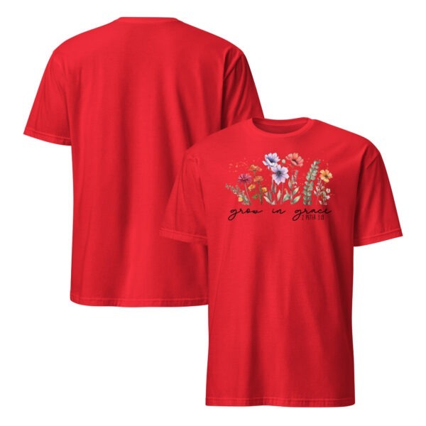 Bible verse t shirts gift Grow in Grace tee gift floral Short-Sleeve Unisex T-Shirt - Image 3