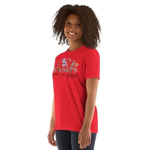 Bible verse t shirts gift Grow in Grace tee gift floral Short-Sleeve Unisex T-Shirt - Image 4
