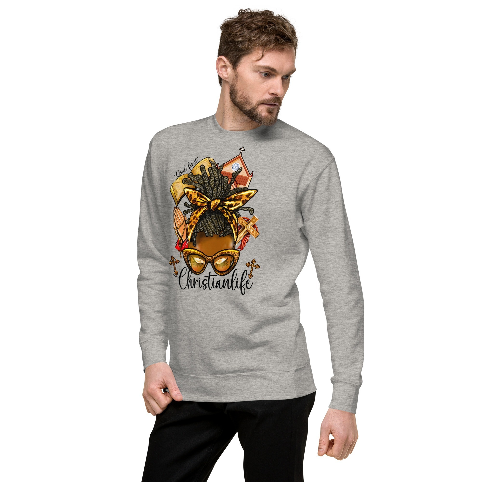 God firts christian life christian sweatshirts for women birthday gift Unisex Premium Sweatshirt - Image 3